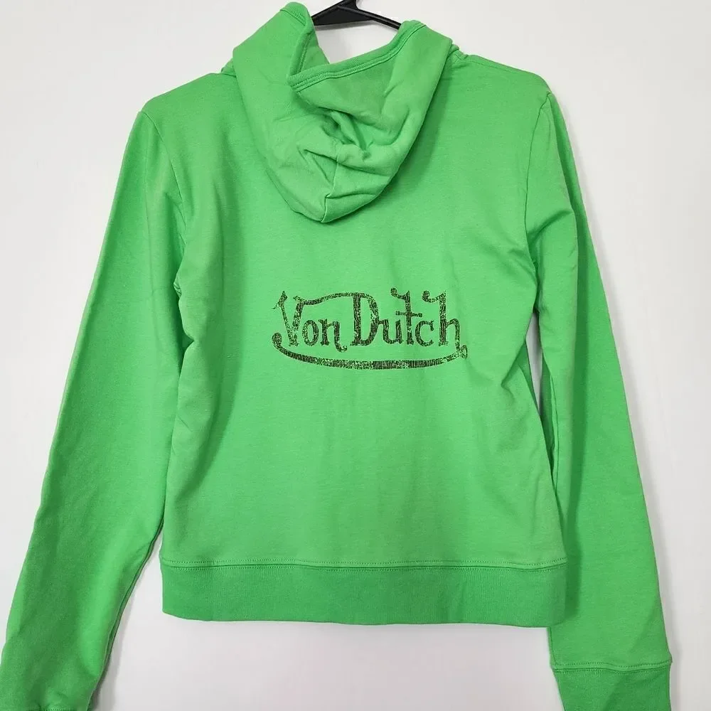 VON DUTCH Women's - L - Lightweight Neon Green Signature Cotton‎ Full zip…